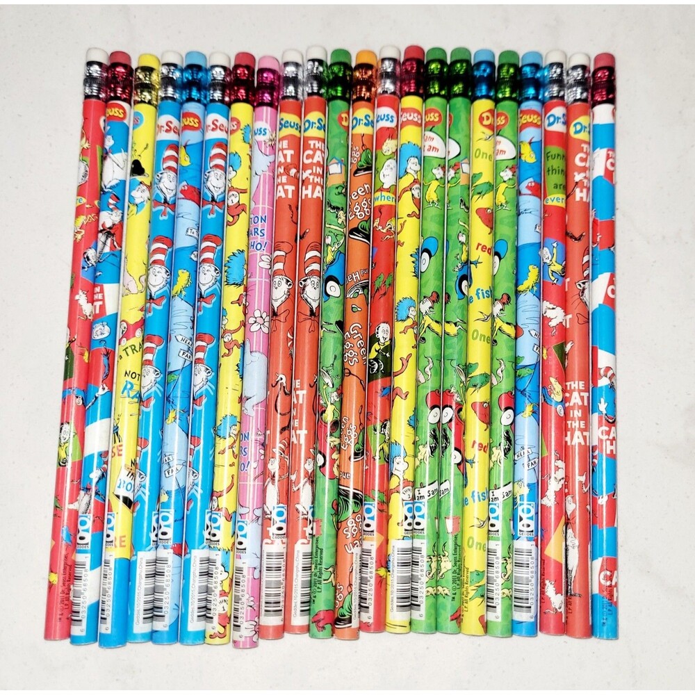 NEW 2011 Dr Suess Lead Pencils Lot Of 22 - 11 Different Designs Cat In The Hat